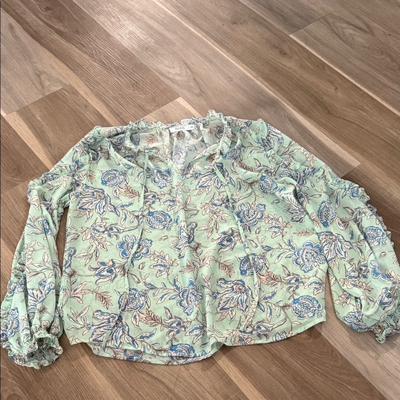 Ricki's Tops - Ricki's Mint Green Floral Tie-Neck Blouse
